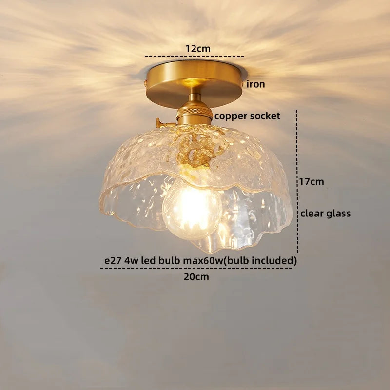 Afralia™ Glass Copper LED Ceiling Light - Simple Art Decorative Chandelier