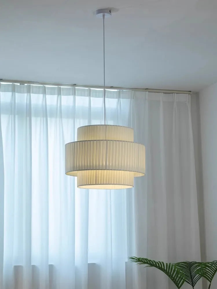 Afralia™ Minimalist White Fabric Pendant Lights Chandelier for Bedroom and Restaurant