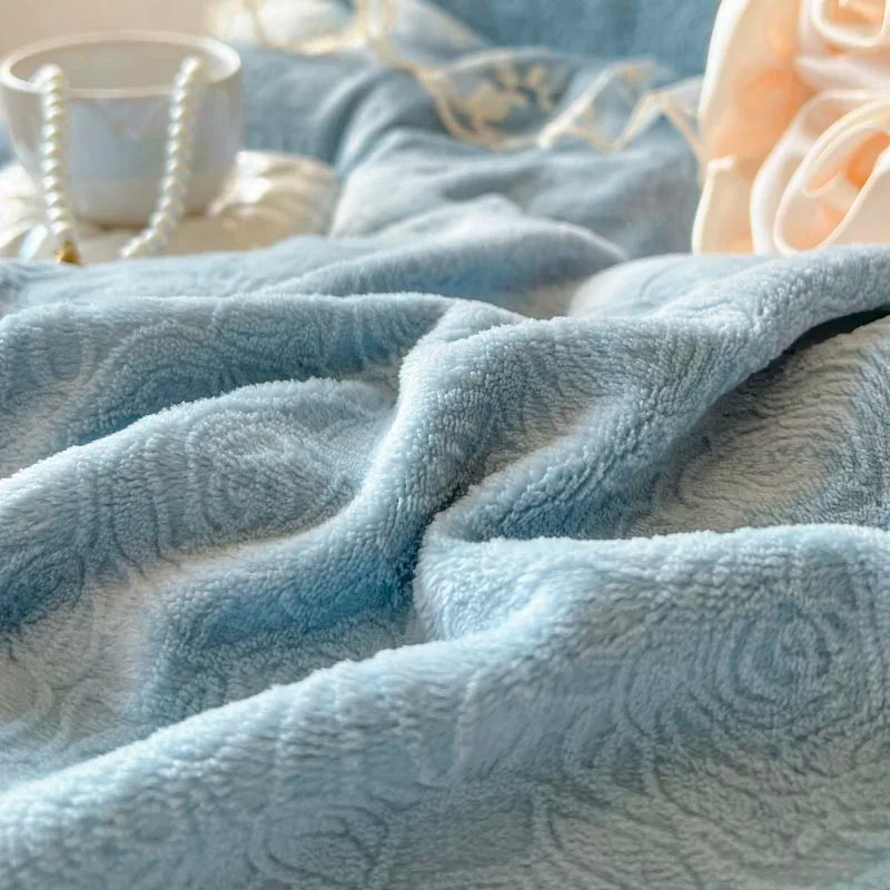 Afralia™ Lace Princess Bedding Set with Velvet Bed Skirt & Quilt Cover