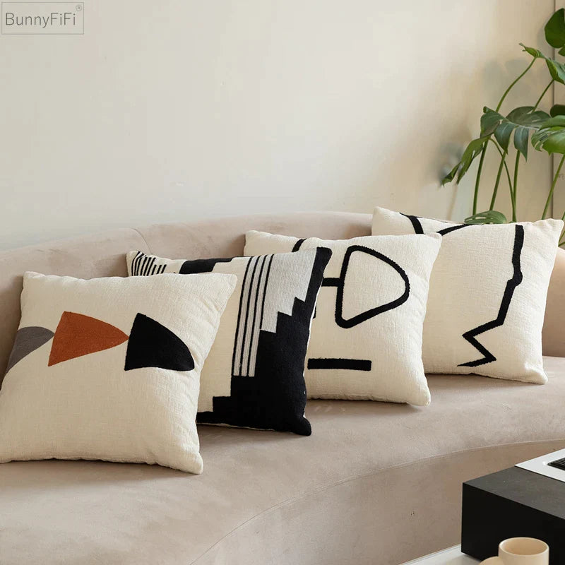 Chenille Embroidery Pillow Cover 45x45cm/30x50cm Afralia™ Cozy Abstract Pattern for Living Room