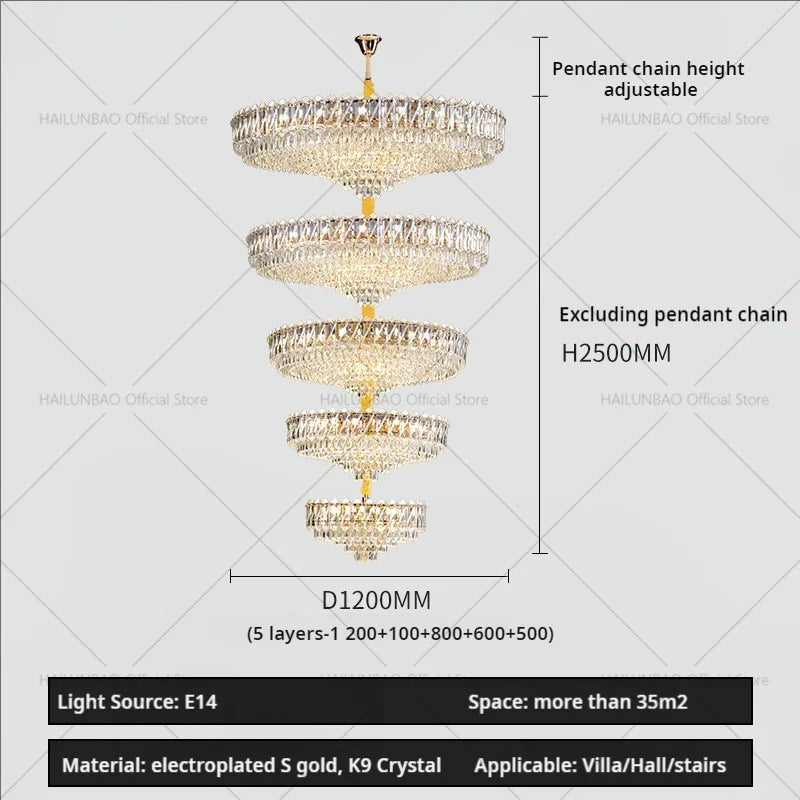Afralia™ Modern Crystal Chandelier for Duplex Living Room, Lift High Hollow Design