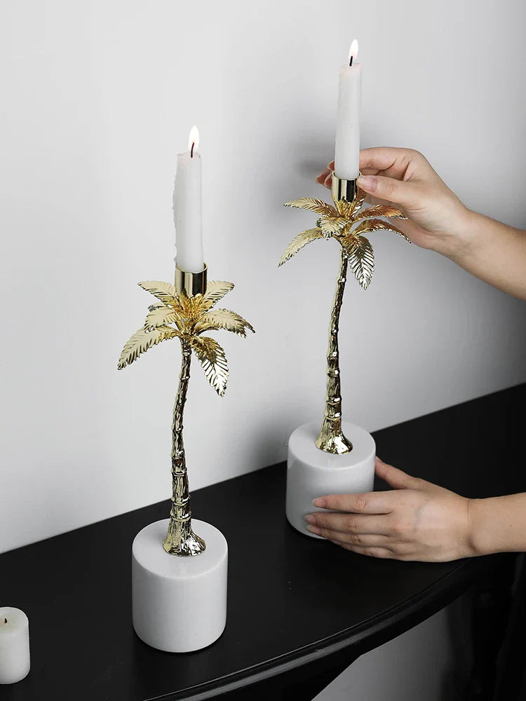 Afralia™ Golden Metal Candlestick with Volakos White Marble Base for Luxury Home Decor