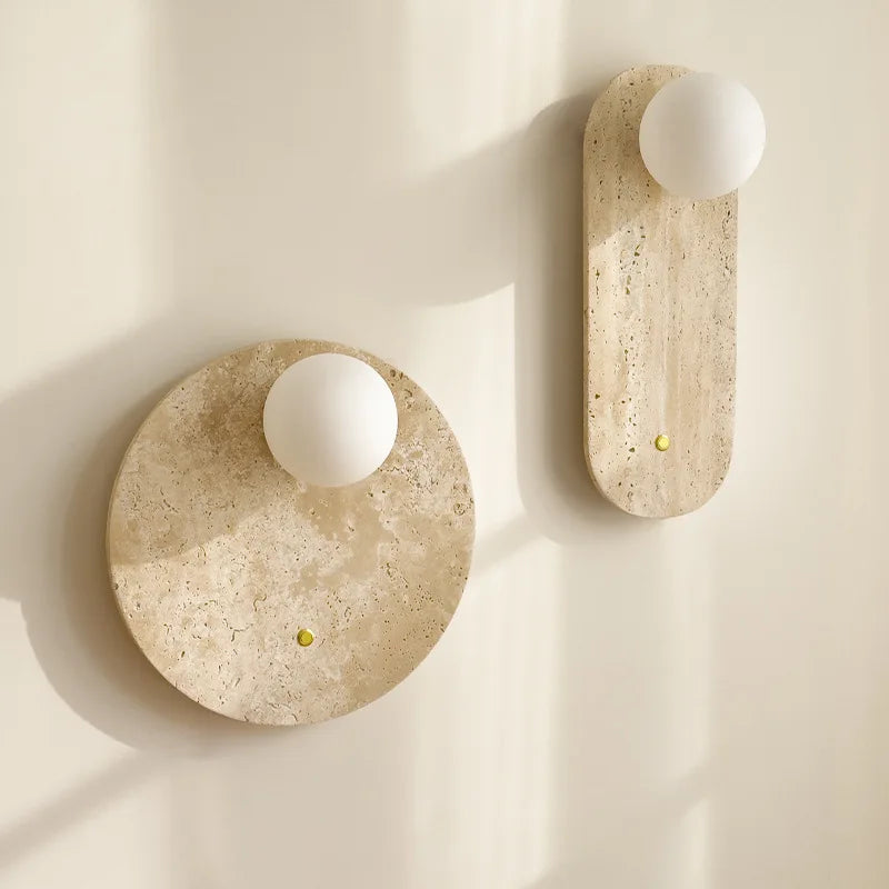 Afralia™ Travertine Stone Sconce with Glass Ball G9