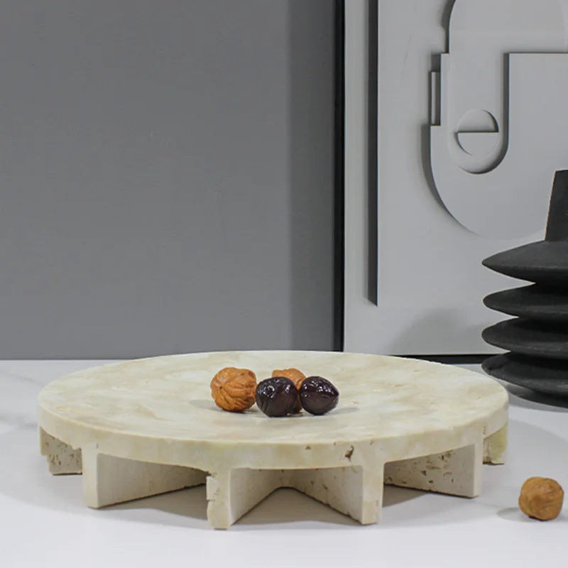 Afralia™ Marble Tray: Vintage Travertine Pedestal Bowl for Kitchen Counter Decor