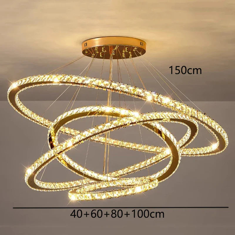 Afralia™ Crystal Chandelier Stair Pendant Lamp Living Room Lighting