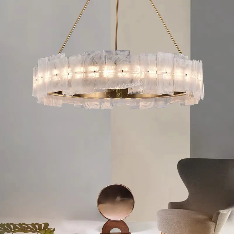 Afralia™ Round Gold Glass Chandelier with White Lampshade for Chic Home Decor