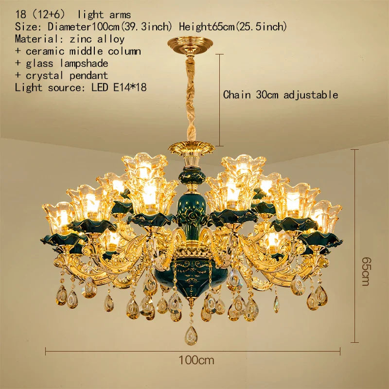 Afralia™ Dark Blue Crystal Chandelier, Vintage Style Ceiling Lamp for Living Room Bedroom Villa