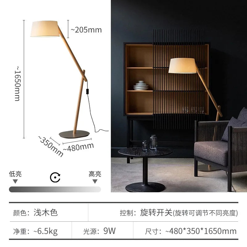 Afralia™ Solid Wood Floor Lamp LED E27 for Living Room Sofas Bedroom Study Area