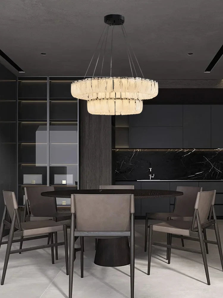 Afralia™ Cloudy Smokey Glass Pendant Lights with LED, Round Metal Ceiling Lamps for Luxe Home Decor