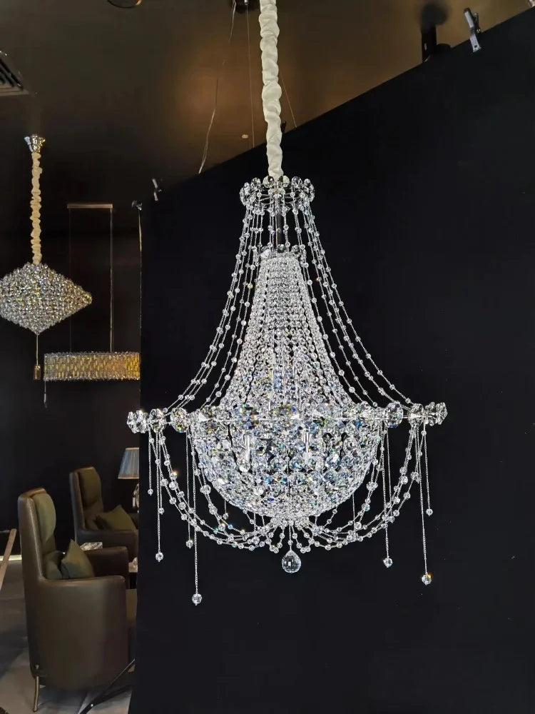 Afralia™ French Crystal Chandelier Staircase Villa LED Lustre - Luxury Designer Lighting Fixtures