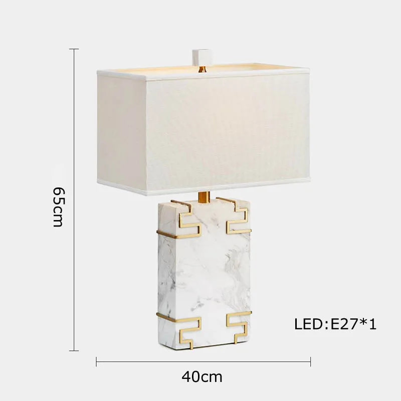Afralia™ Oriental Marble LED Desk Lamp Classy Home Decor Luxury Textile Table Light.