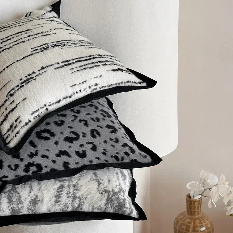 Afralia™ Luxury Leopard Print Mink Fur Sofa Pillow - Soft, Fluffy Decorative Cushion