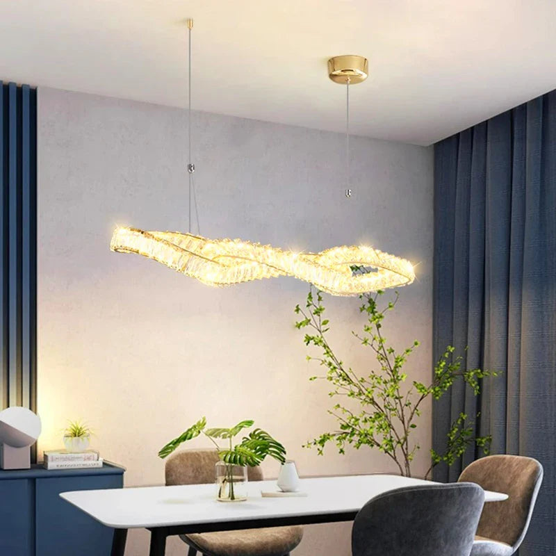 Afralia™ Crystal Chandelier: Modern Hanging Pendant Light Fixture for Dining and Living Room