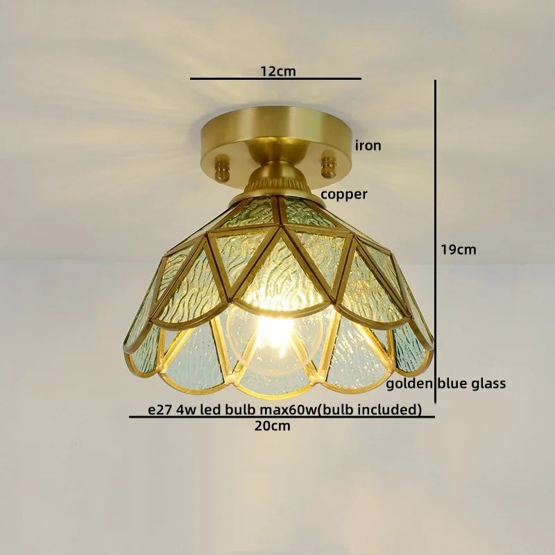 Afralia™ Modern Glass Copper LED Ceiling Light Fixture for Balcony, Living Room, Porch.