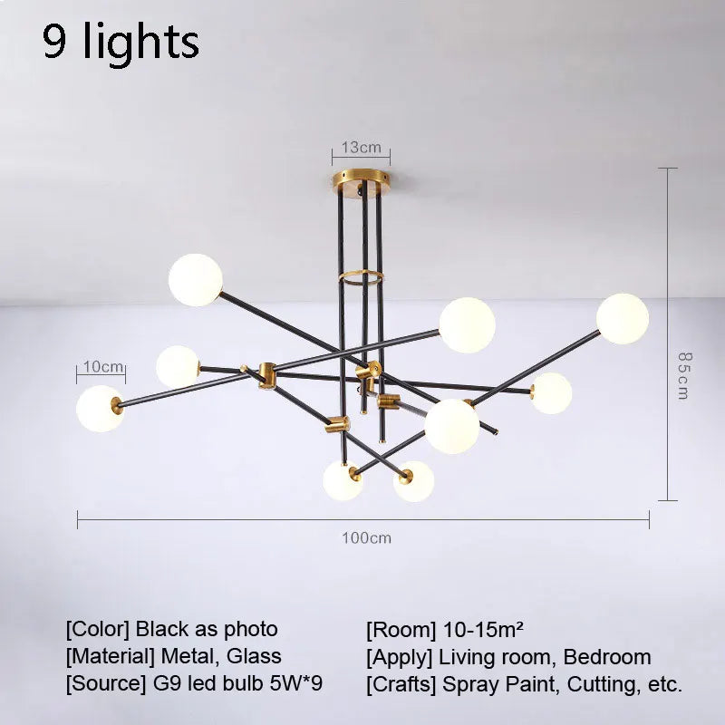 Afralia™ Nordic Black Glass Chandelier Ceiling Light Fixture for Modern Living Room Dining Room Decor