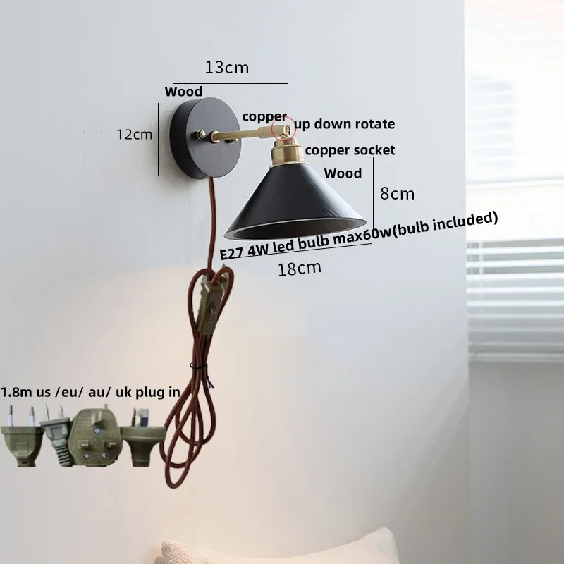 Afralia™ Black Wood LED Wall Sconce, Rotatable Stair Light