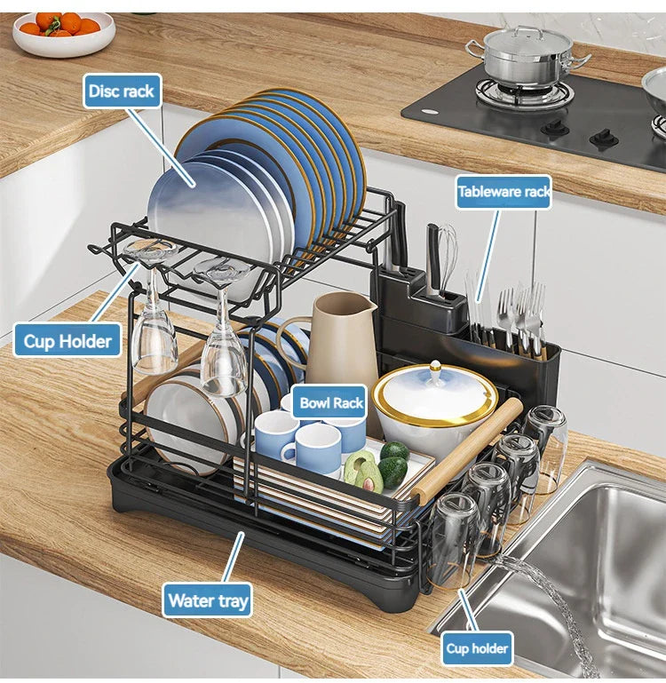 Afralia™ Kitchen Utensil Drainer Rack with Chopstick Cage and Drainboard