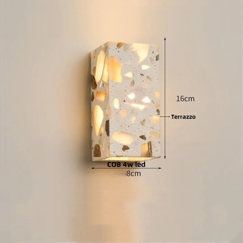 Afralia™ LED Wall Light Fixture Bedroom Balcony Hallway Waterproof Square Terrazzo Bedside Lamp