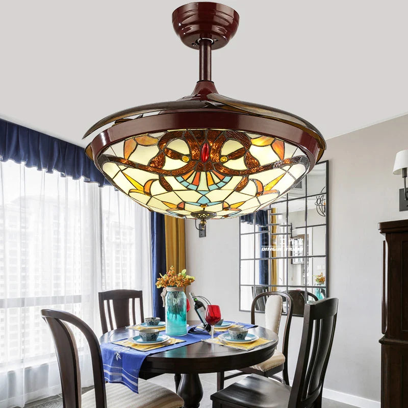 Afralia™ Mediterranean Retro Ceiling Fan with Remote - Invisible Blade Design in Living Room