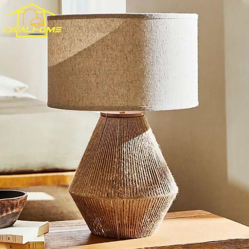Afralia™ Retro Hemp Rope Table Lamp LED E27 Desk Light for Home Hotel Study