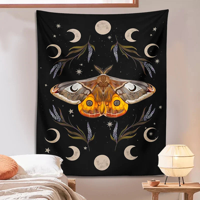 Afralia™ Moon Phase Butterfly Vintage Aesthetic Tapestry Butterfly Star Room Decor