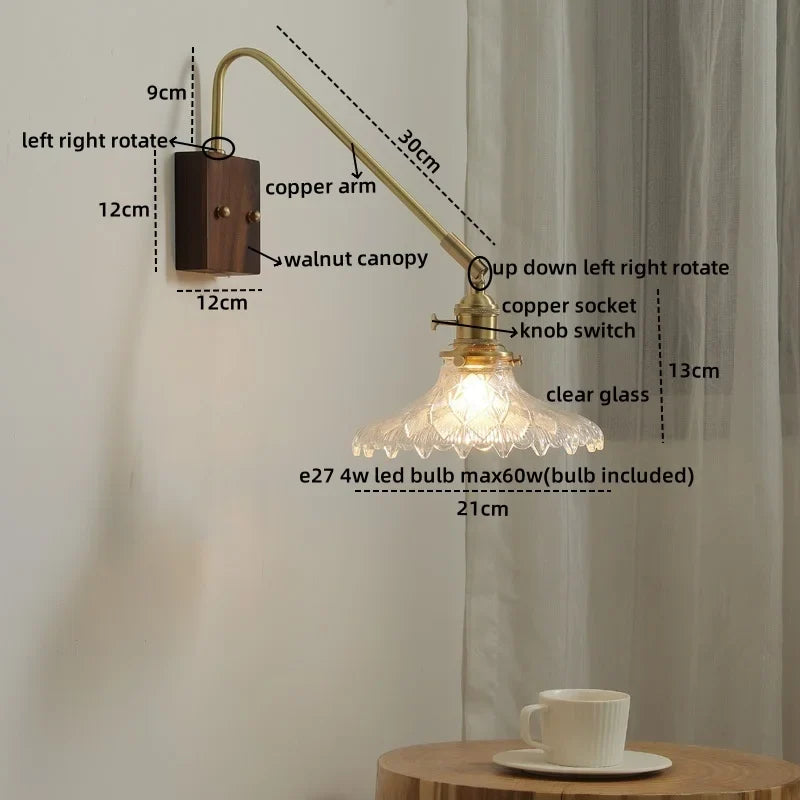 Afralia™ Walnut Copper LED Wall Lights Modern Bedside Lamp Applique Da Parete