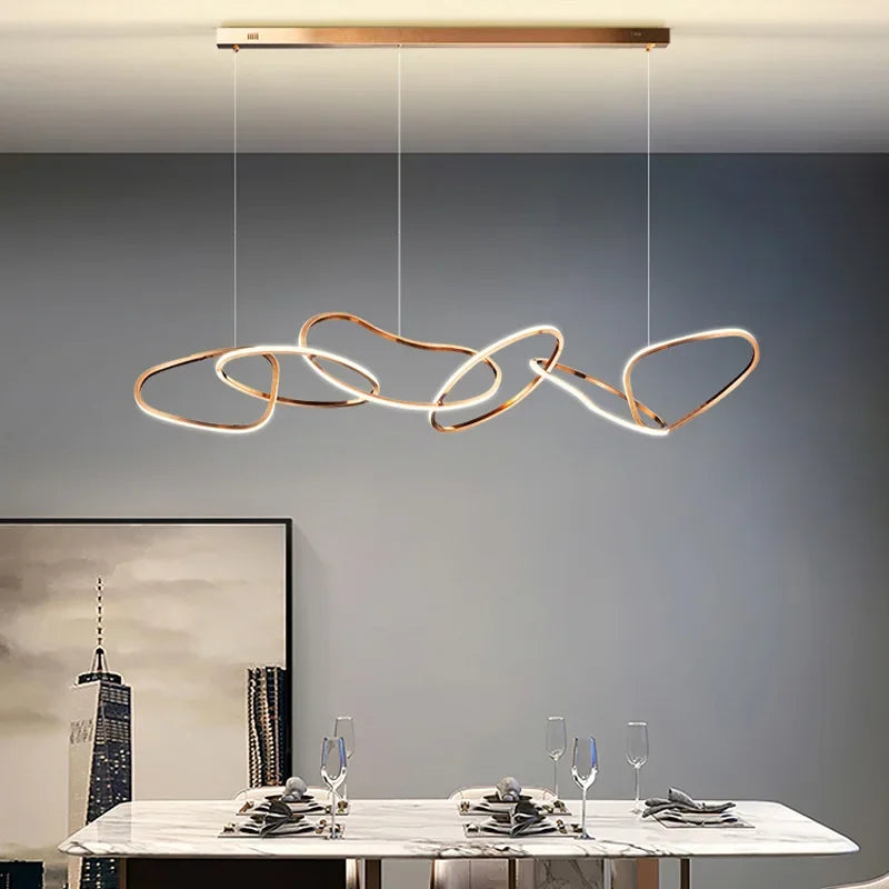 Afralia™ Rose Gold LED Chandeliers - Modern Circle Rings Hanging Lights Fixtures