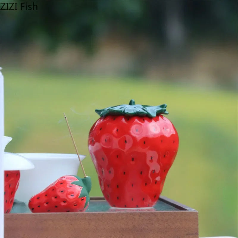 Afralia™ Strawberry Ceramic Food Storage Jar with Seal for Kitchen Organization