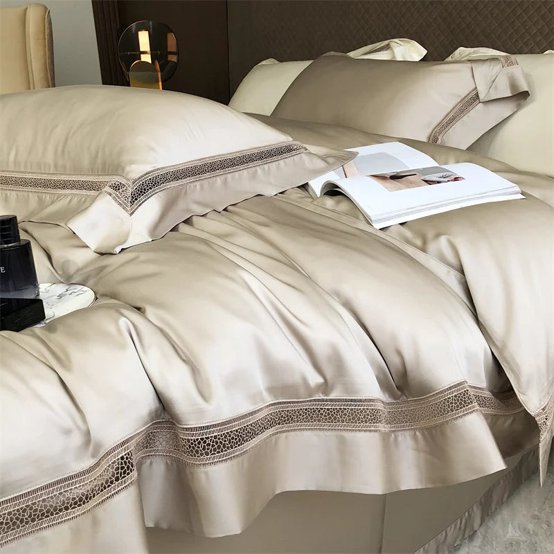 Afralia™ Luxury 1000TC Egyptian Cotton Bedding Set with Hollow Lace and Broad Side