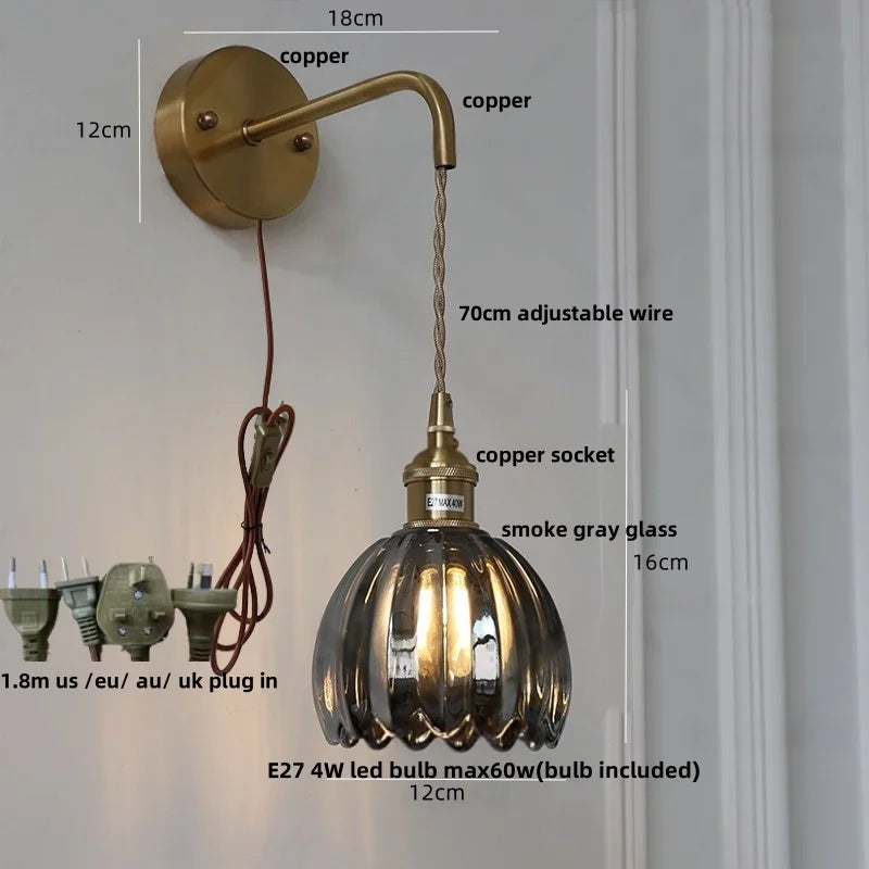 Afralia™ Glass LED Wall Lamp with Adjustable Wire, Pull Chain Switch, Modern Nordic Design