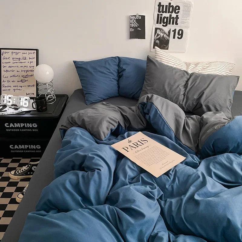 Afralia™ Solid 4-Piece Washed Cotton Bedding Set: Breathable & Cozy for Any Season