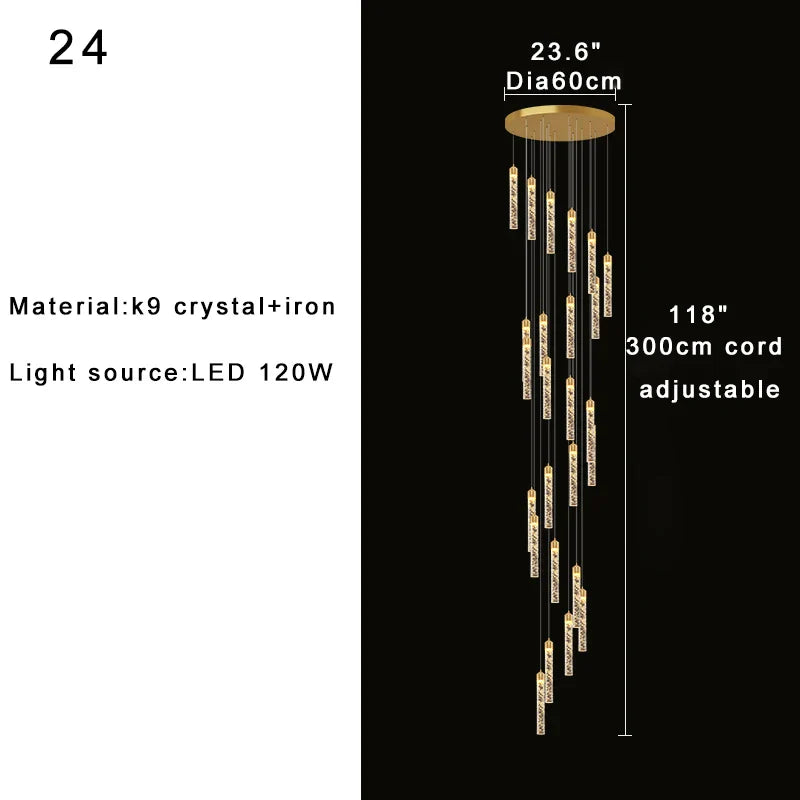 Afralia™ Modern Crystal Chandelier for Circular Staircase, Elegant High-ceiling Room Decor