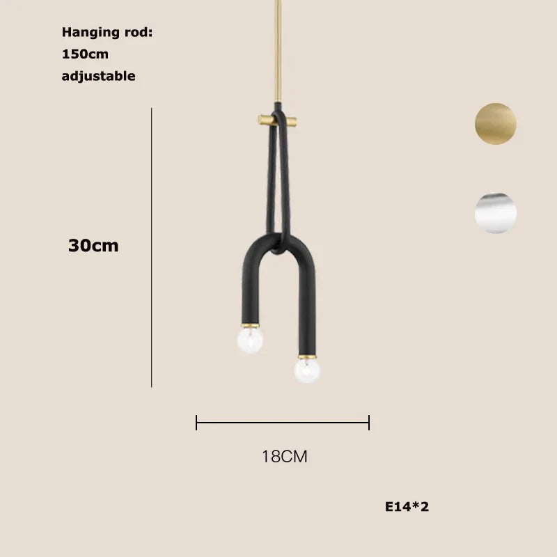 Afralia™ LED Gold Black U-shaped Tube Chandelier for Living Room Luxe Decor