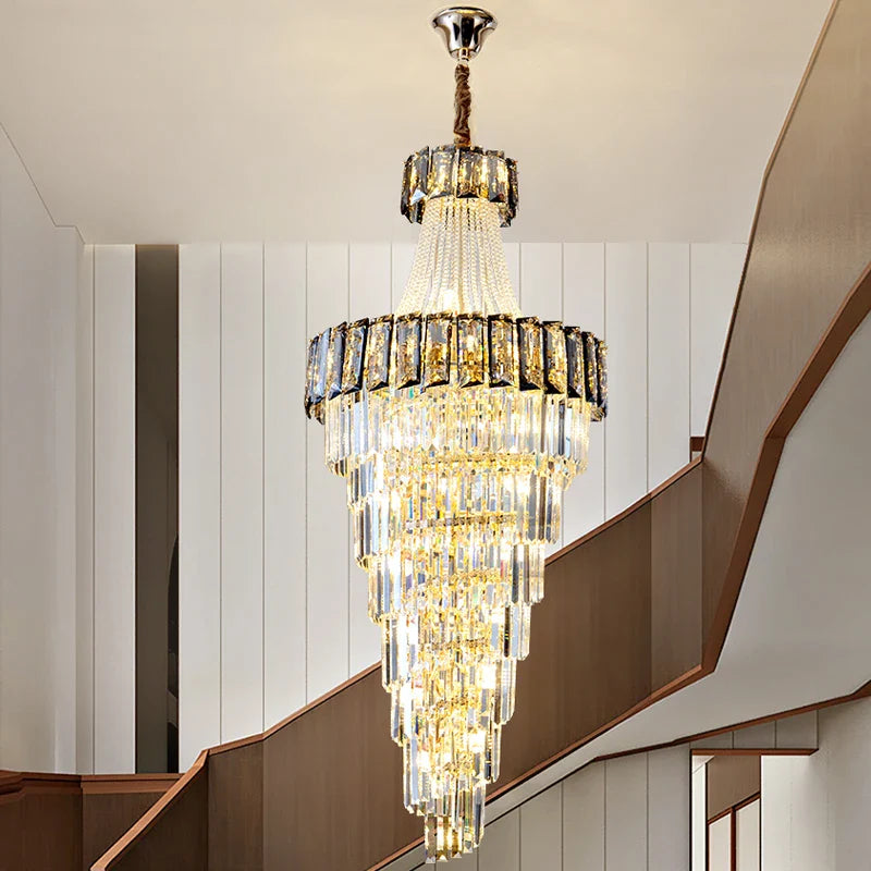 Afralia™ Elegant Crystal Chandelier for Duplex Spiral Staircase and Living Room