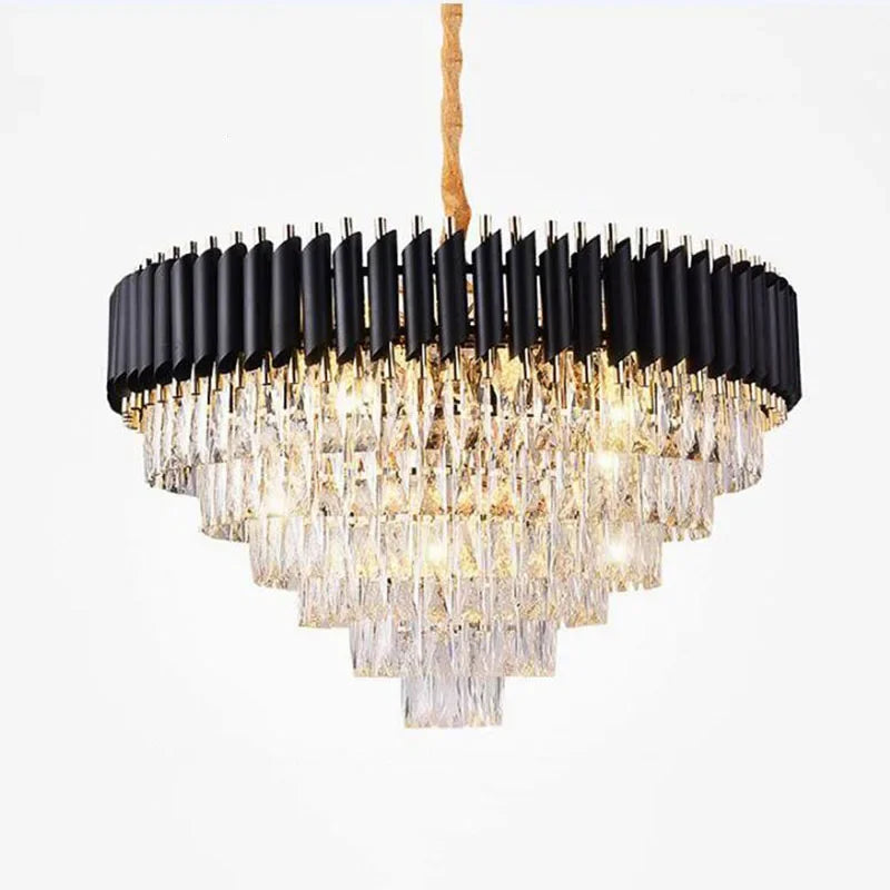 Afralia™ Gold Black Crystal Chandeliers LED Ceiling Light for Luxe Living & Hospitality