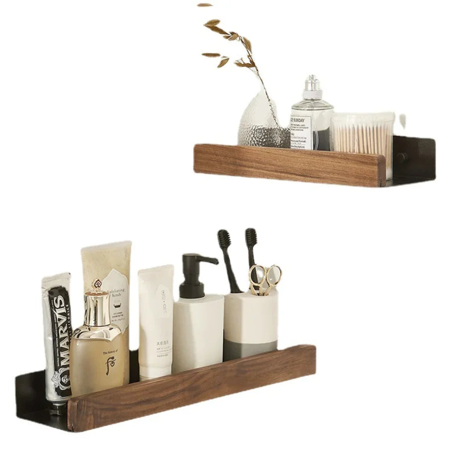 Afralia™ Walnut Wall Mount Bathroom Shelf for Toilet Wash Counter and Shower Essentials