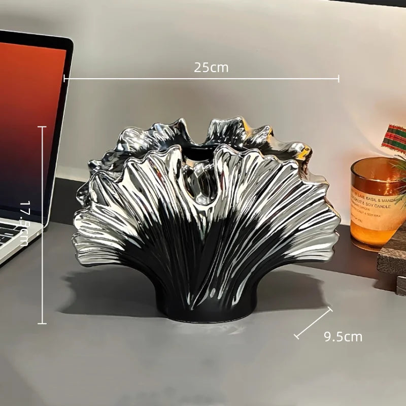 Afralia™ Silver Shell Vase for Home Decor and Flower Arrangement