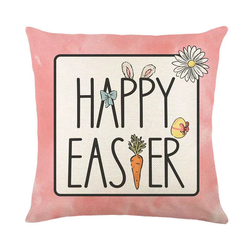 Afralia™ Spring Rabbit 45x45cm Linen Pillowcase for Easter Decor & Living Room