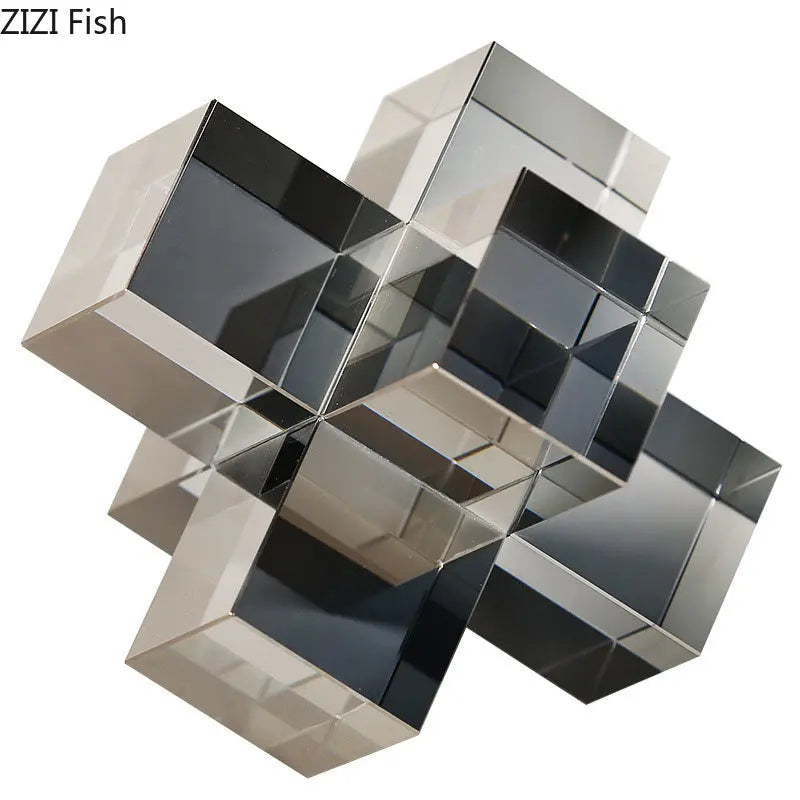Afralia™ Cross Crystal Geometric Glass Sculpture Desk Decoration Frosted Square Statue