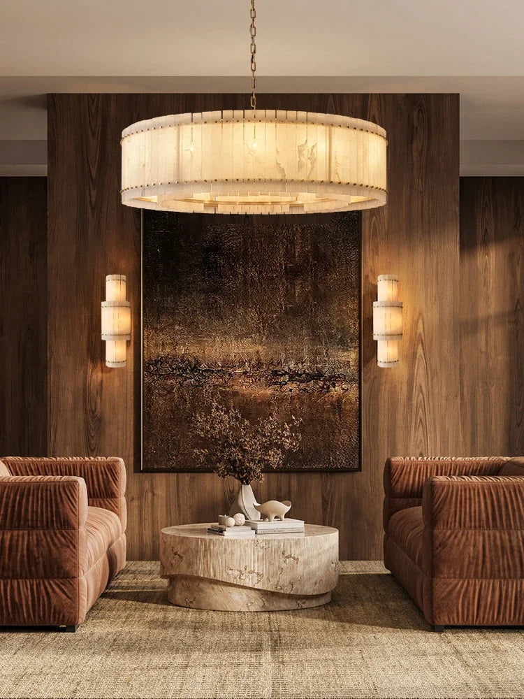 Afralia™ Marble Round LED Ceiling Chandelier Dimmable E14 Bulbs for Living Room