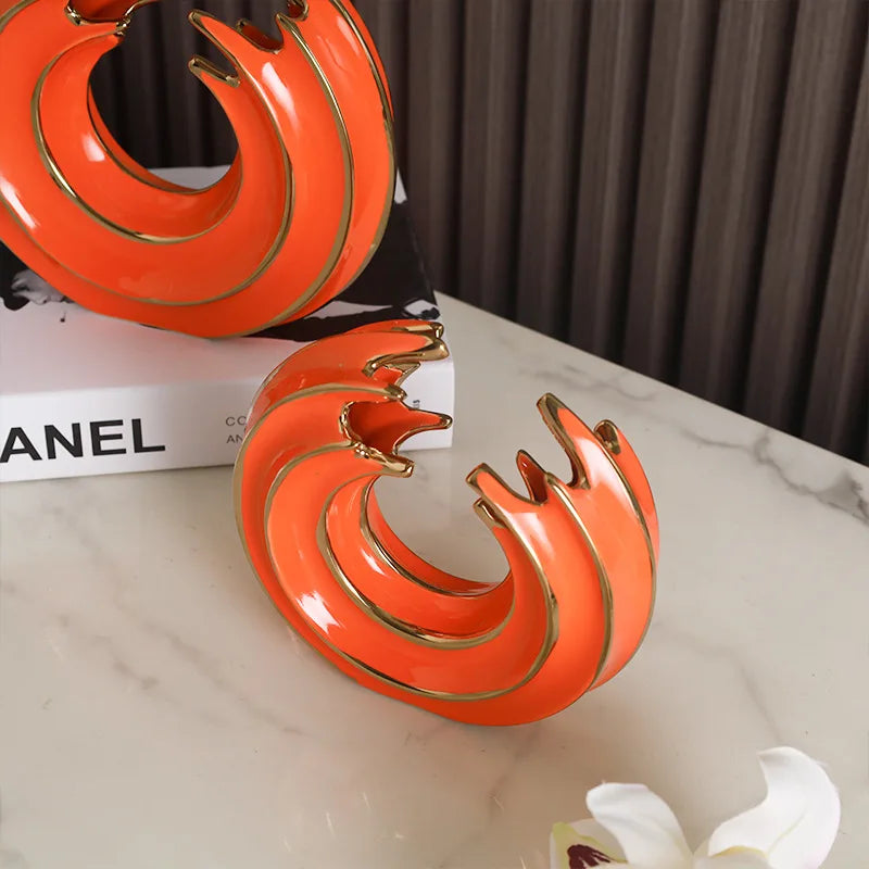 Afralia™ Nordic Wave Ceramic Statue Decoration for Living Room, Office, or Bedroom