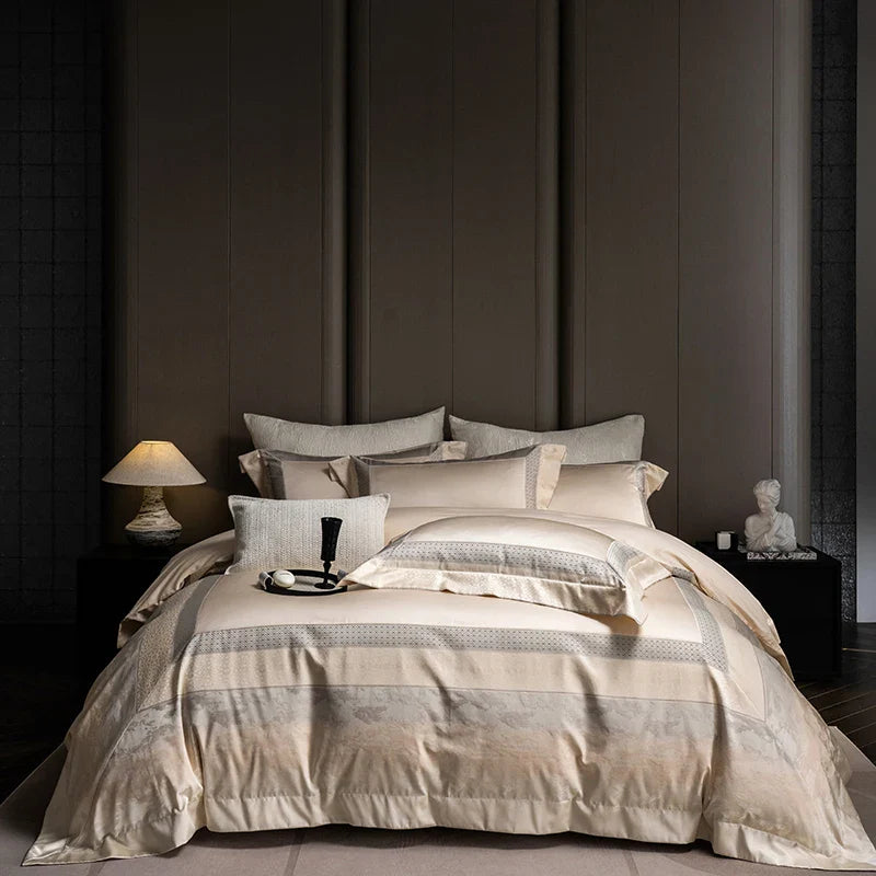 Afralia™ Classic Luxury Brocade Satin Jacquard Cotton Bedding Set with Sheet and Pillowcase