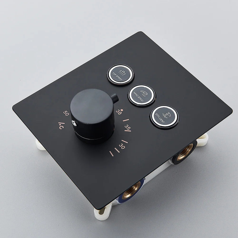 Afralia™ Thermostatic Shower Faucet Set with LED Rainfall Head and 3 Way Mixer Tap