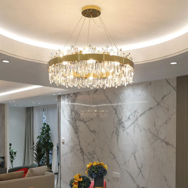 Afralia™ Crystal Circle Ceiling Chandelier with LED Lighting for Designer Dining Room