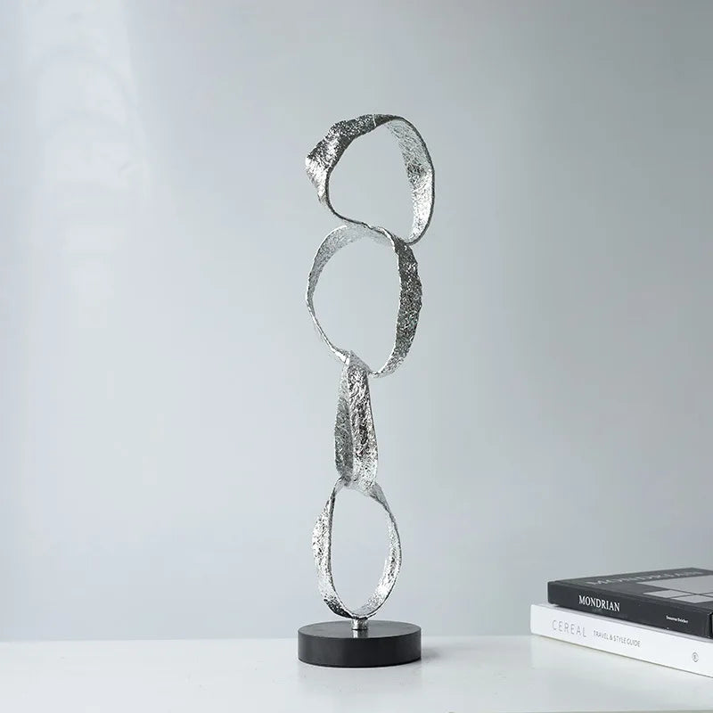 Afralia™ Metal Geometric Circle Ornament Silver Hoop Irregular Sculpture Home Decor