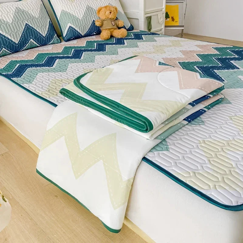 Afralia™ Cool Summer Blanket Set with Latex Bed Mat - Lightweight Breathable Comforter Bedding