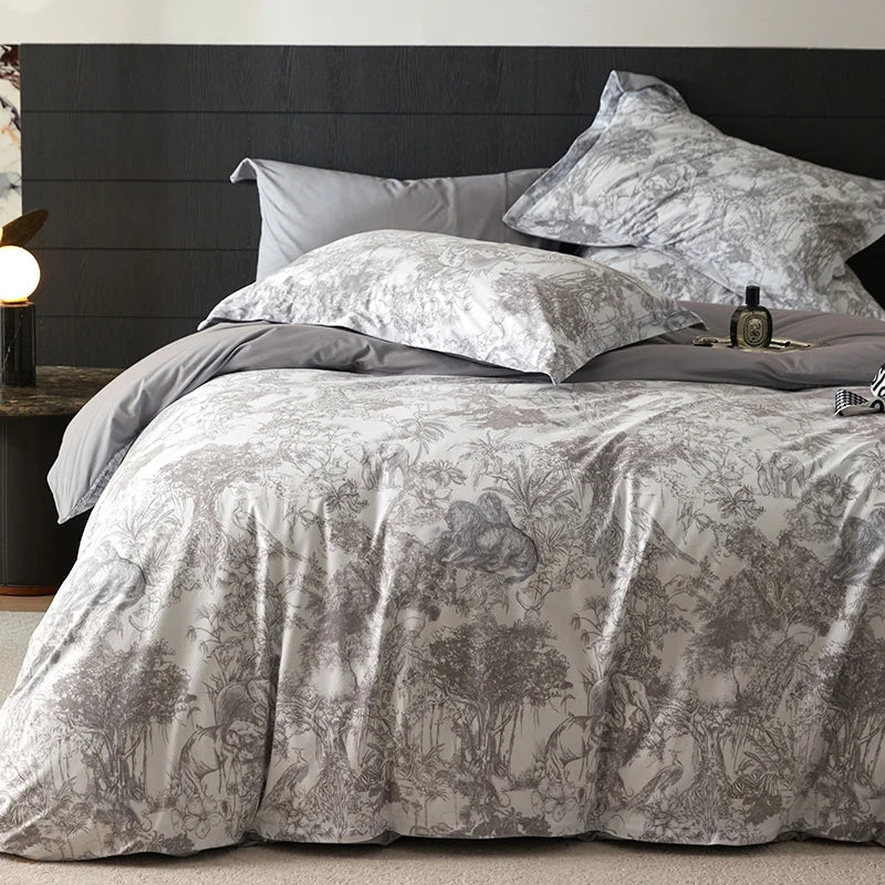 Afralia™ Forest Plant Ink Print Bedding Set, Soft Warm Duvet Cover Set
