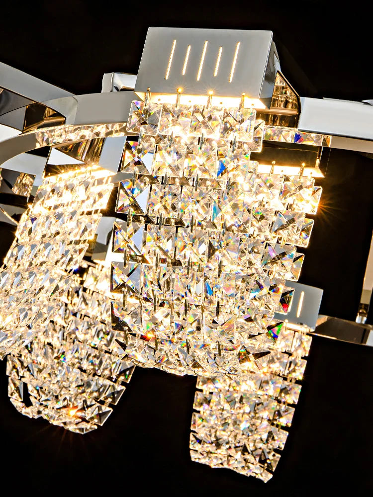 Afralia™ Crystal Pendant Light for Ceiling and Dining Room Decor - Luxe Stainless Steel Chandelier