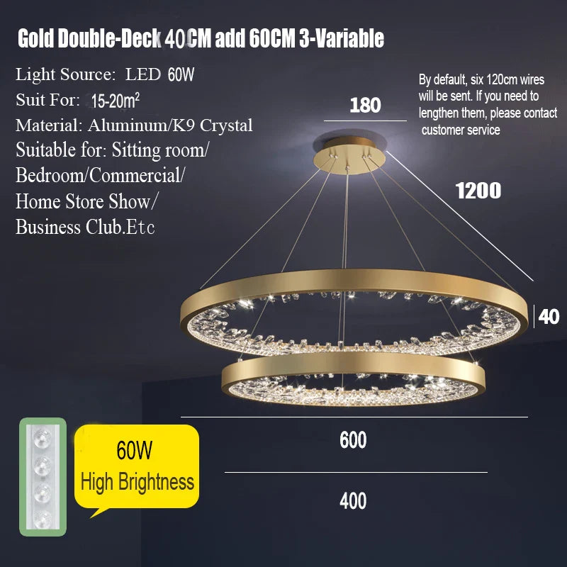 Afralia™ Modern Loft Crystal Chandelier LED Light for Villa Living Room and Bedroom