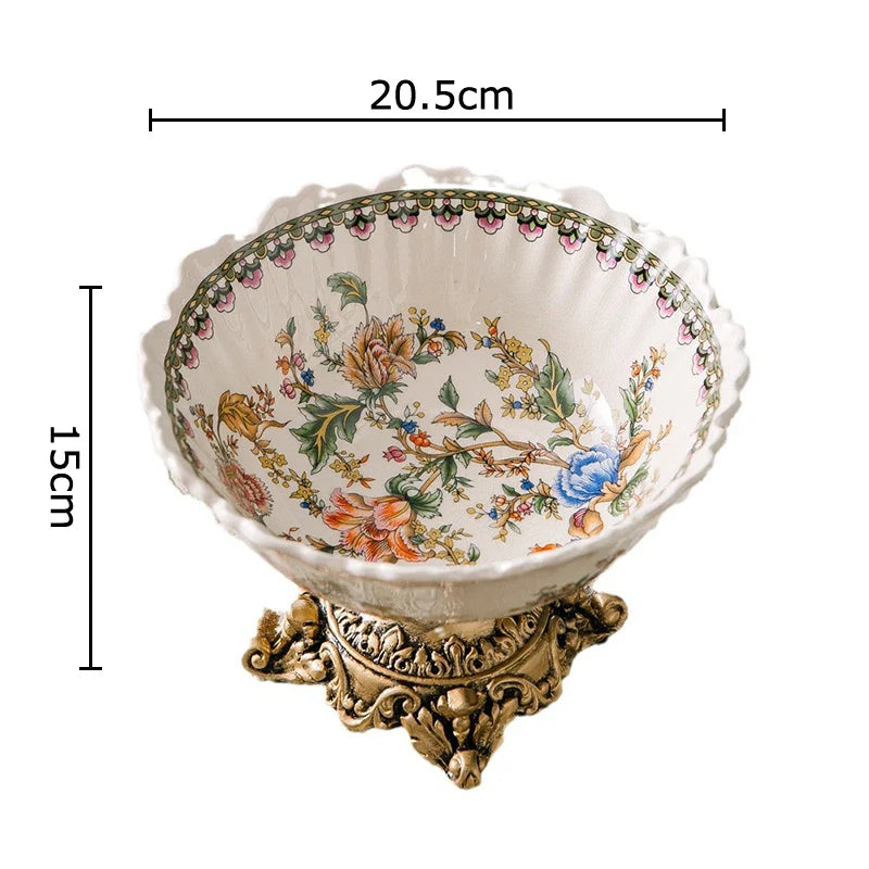 Afralia™ Colorful Flower Pattern Fruit Bowl Tray, High-Footed Dessert Plate for Coffee Table